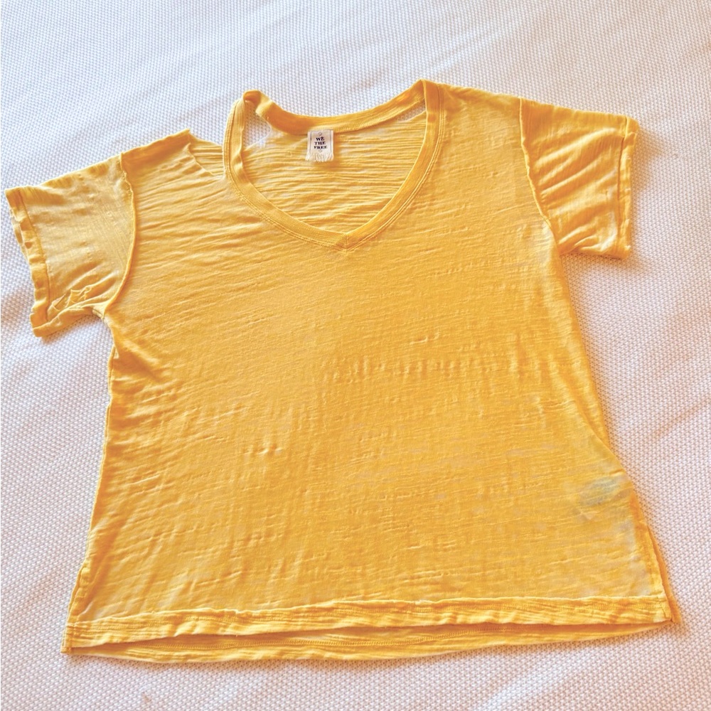FREE PEOPLE We The Free Burnout Boyfriend T-shirt Yellow Short Sleeve CutOut Tee - Picture 2 of 16